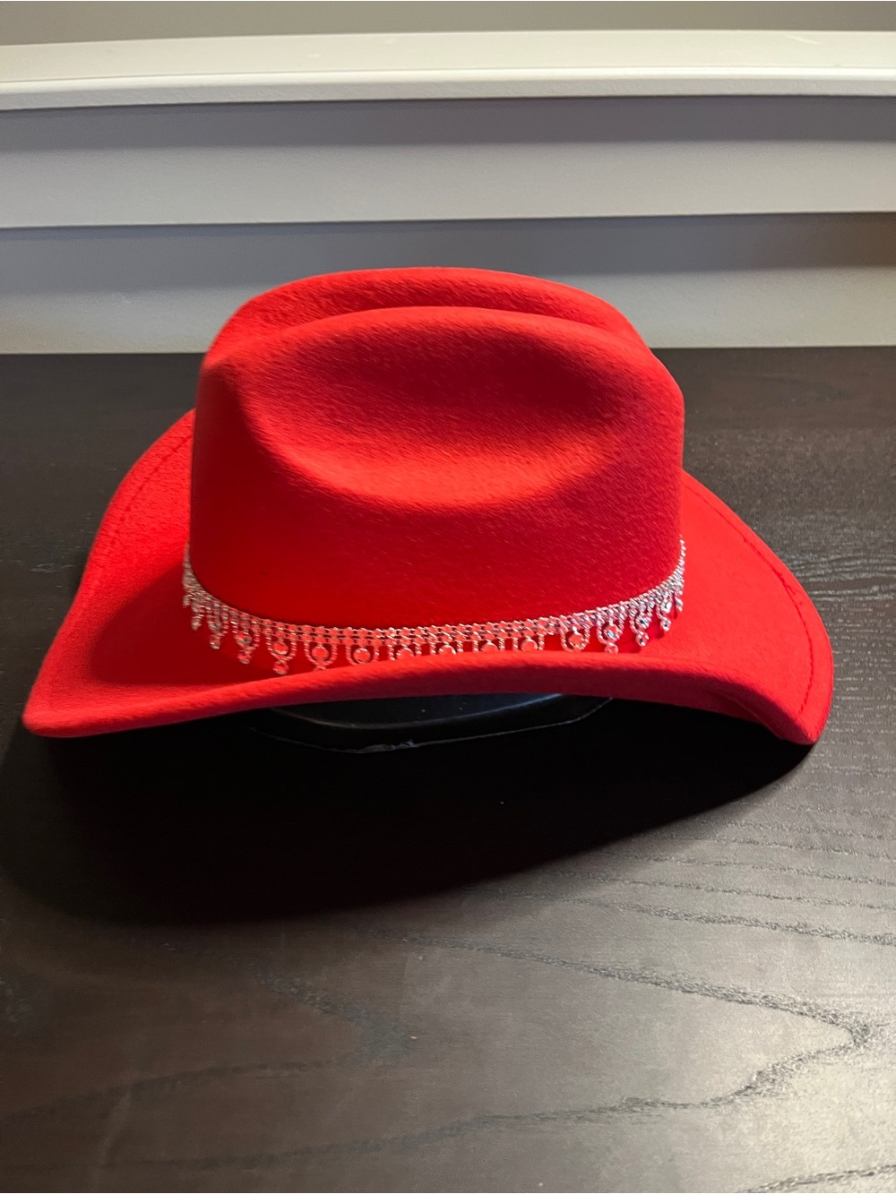 Red Women's Western Felt Cowboy Hat with Rhinestone Band - Picture 2 of 4
